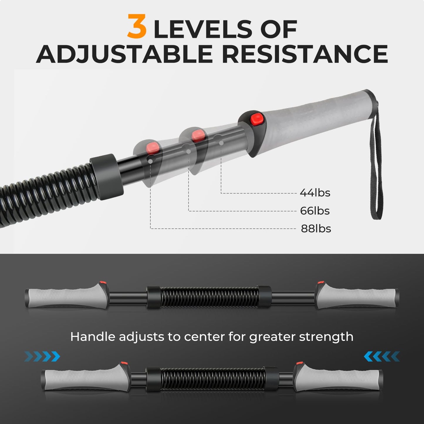 homimanor Adjustable Power Twister Bar - Chest Workout Equipment Arm Exerciser for Shoulder, Forearms, Biceps and Back, Home Gym Upper Body Workout Equipment for Men (44-88 lbs)