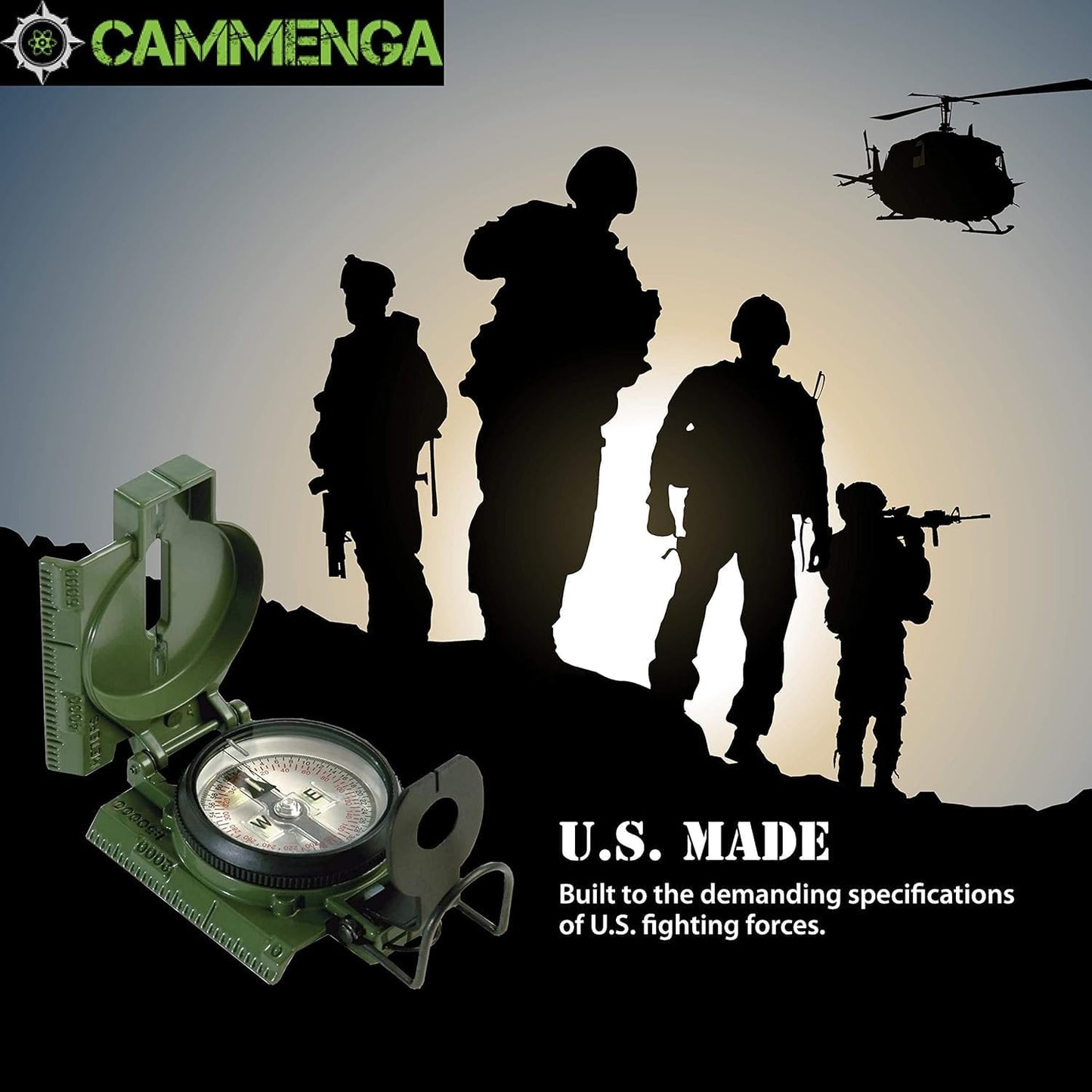Cammenga Compass Military Grade Phosphorescent - Lensatic Compass Shock, Sand, and Waterproof, Tactical, Navigation - Made in The USA