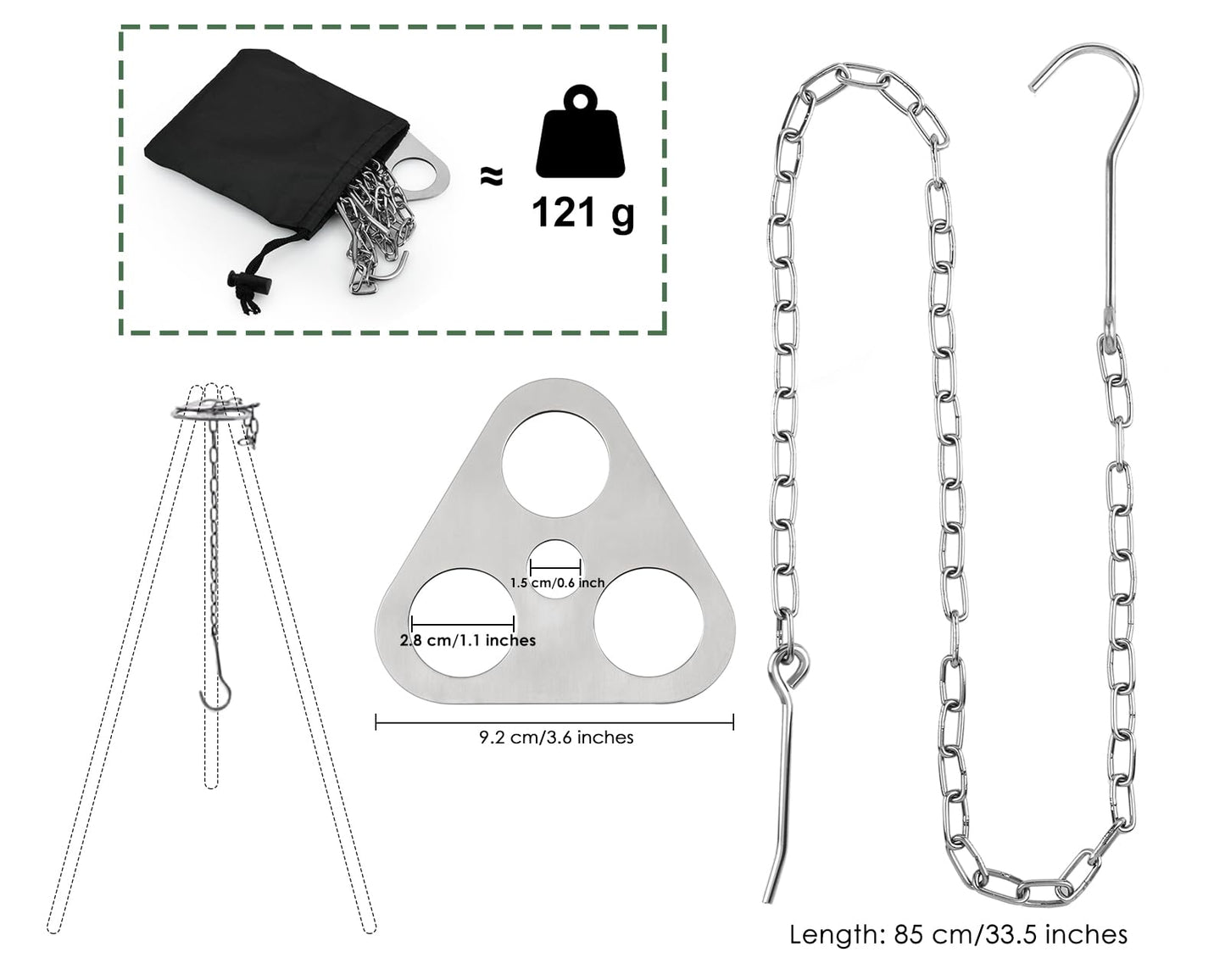 DS. DISTINCTIVE STYLE Stainless Steel Campfire Tripod Plate for Outdoor Cooking - Turn Branches into Camping Tripod for Hanging Cookware - Camping Accessories for Fire Pit and Outdoor Oven