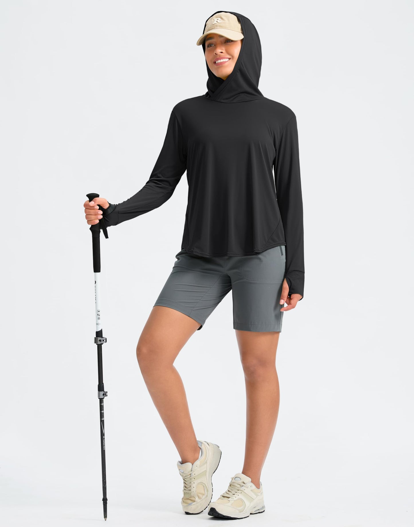 Pudolla Women's Sun Protection Shirt UPF 50+ Long Sleeve Lightweight UV Hoodie for Women Hiking Outdoor Fishing Summer (Black Medium)