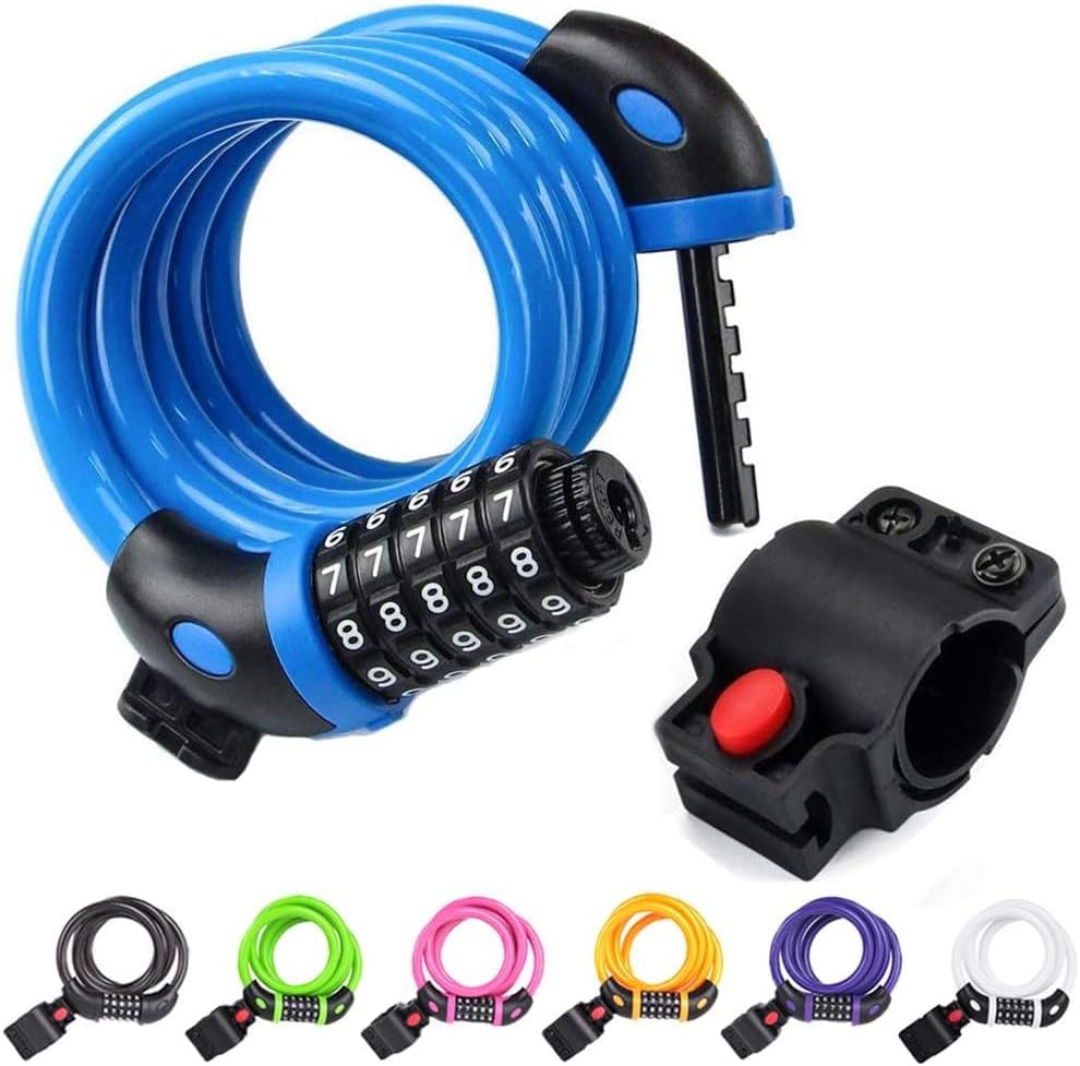NDakter Bike Lock, 4/5.6 Feet Bicycle Cable, High Security 5 Digit Resettable Combination Coiling Bicycle Lock, Heavy Duty Anti Theft Cable with Mounting Bracket, 1/2 Inch Diameter (12mm)