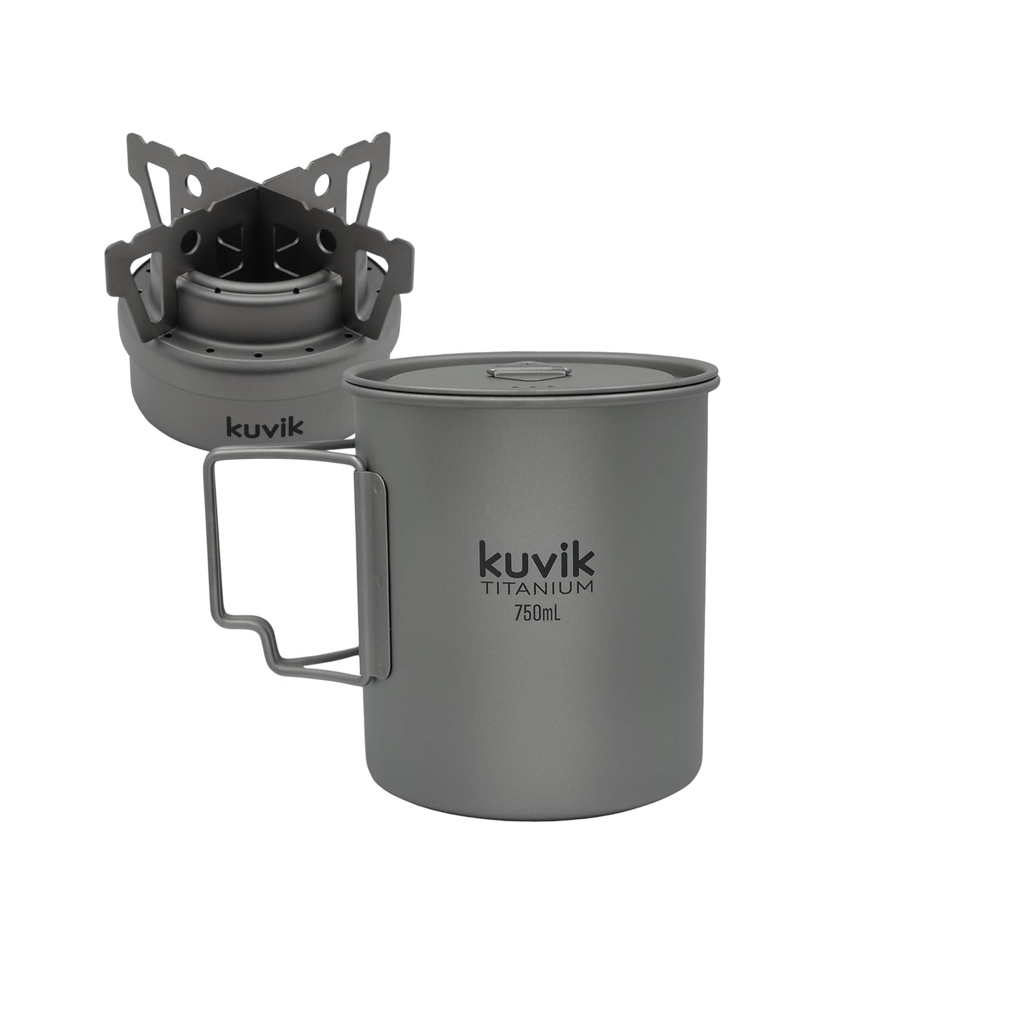 Kuvik Titanium Alcohol Stove & 750ml (25.4 oz) Titanium Pot Bundle