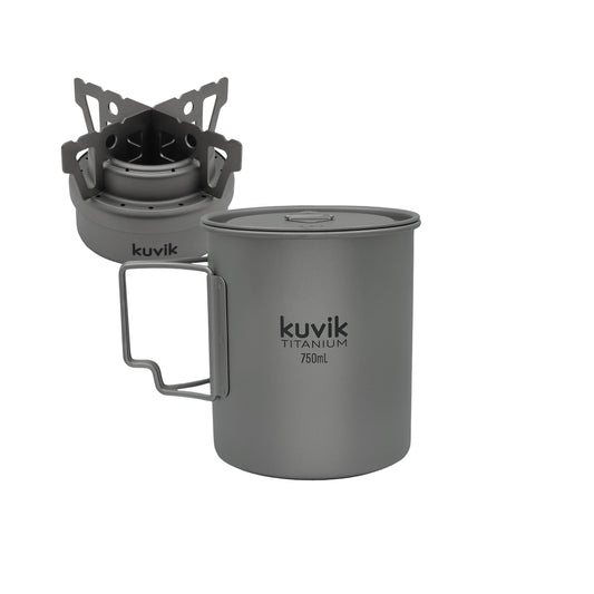 Kuvik Titanium Alcohol Stove & 750ml (25.4 oz) Titanium Pot Bundle