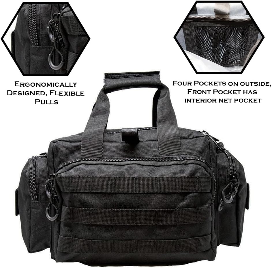 Exos Tactical Range Bag - Medium Size Range Bag for Shooting - Gun Case for Handguns, Ammo Storage, Tactical Backpack, Molle Webbing, Free Subdued USA Patch, Designed in the USA (Black)