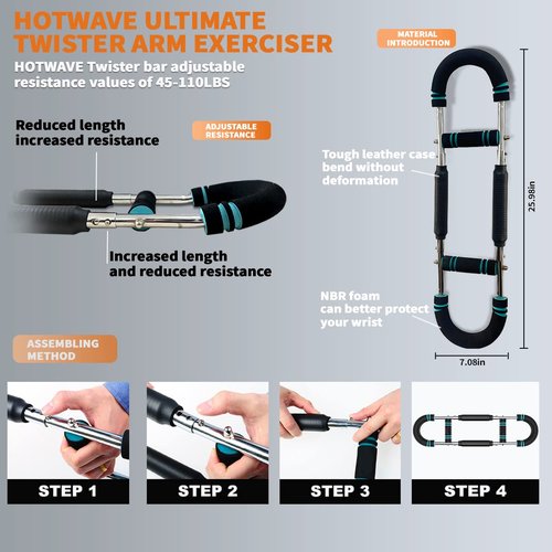 HOTWAVE Twister Arm Exerciser,Adjustable Spring Workout Bar, Forearm Triceps Chest Enhanced Exercise Strengthener,Portable Home Fitness Equipment