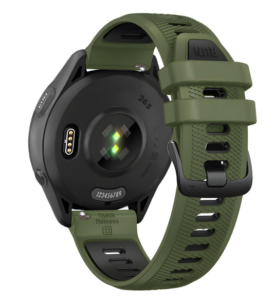 22mm Watch Band for Garmin Forerunner 265, 22 Quick Release Wristband for Coros Pace 3, Silicone Watch Strap for Polar Vantage M M2 Army Green Black