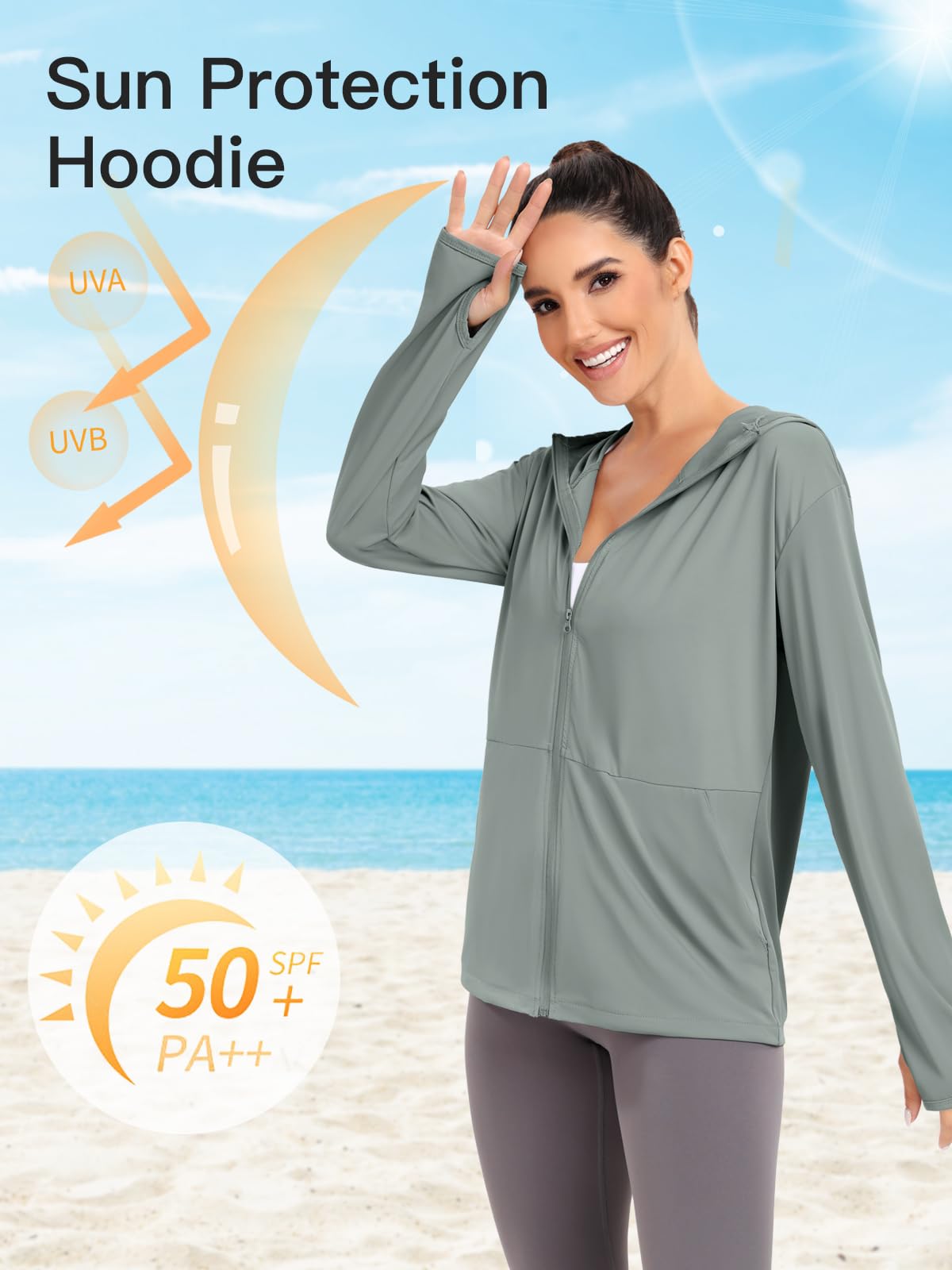 VUTRU Women's UPF 50+ Sun Protection Hoodie Jacket Lightweight Long Sleeve Sun Shirt for Women with Pocket Hiking Outdoor (Grey,S)