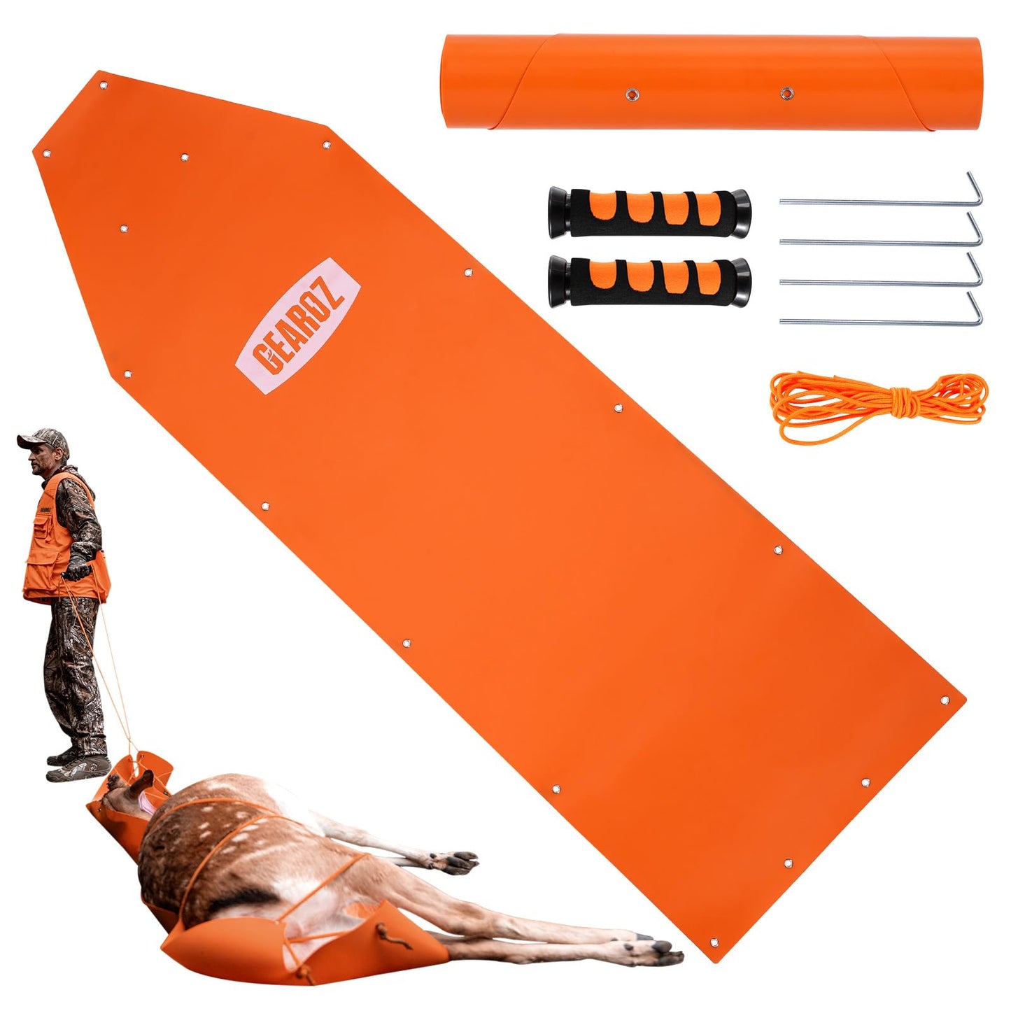 GearOZ Deer Drag Sled Thickened Game Hauler Strap Reduce Ground Friction & Transport Game Easier Heavy Duty Deer Pull Rope for Dragging Deer Cart Deer Hunting Accessories Gift for Hunters, Orange