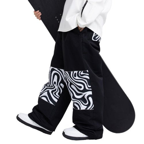 SNOWVERB Women Men Ski Baggy Cargo Knee Reflective Graphic Panel Casual Snow Pants Waterproof Loose Fit Snowboard Pants