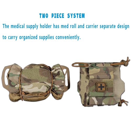 IFAK Med Pouch,Rapid/Quick Deploy First Aid Kit Pack, Two-Piece System Med Roll Carrier Hypalon Handle Hunting Bag