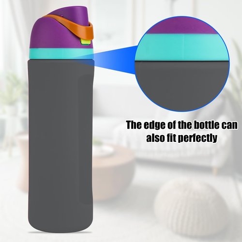 Silicone Water Bottle Boot for Owala 24oz, Full Wrap Protection Anti-Sliding Bottom Protective Sleeve Case Compatible with FreeSip Water Bottle Gift for Owala Protector Cover Accessory (Grey)