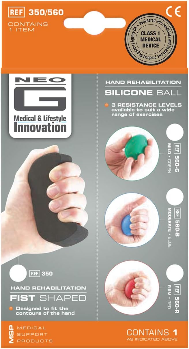 Neo G Hand Rehabilitation Silicone Ball - 3 Resistance Levels - Helps Improve Hand Grip, Mobility & Function, Strengthen Fingers, Hands & Wrist/Forearm – Class 1 Medical Device