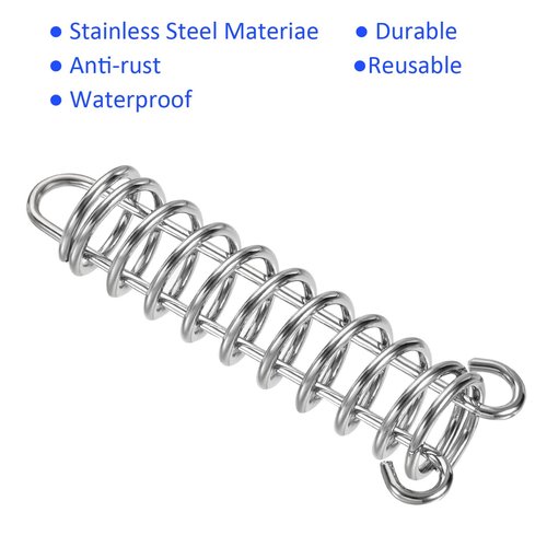 M METERXITY 8 Pack Tent Spring Buckle - Windproof Stainless Steel Rope Tensioner Awning Spring Hook, Apply to Camping Hiking (Silver Tone)