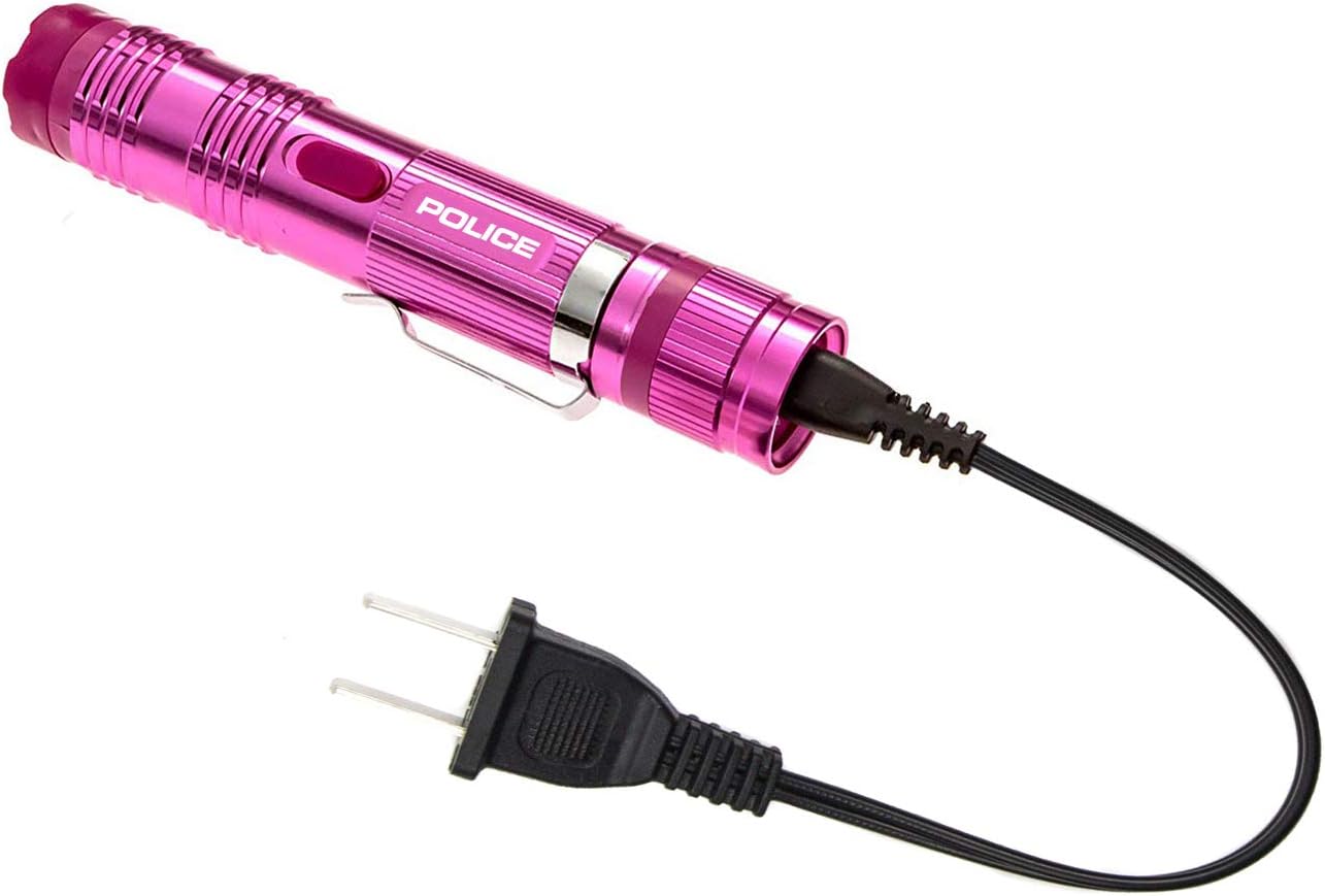 POLICE Stun Gun for Self Defense – M12 Aluminum High Voltage Mini Rechargeable with LED Flashlight, Compact & Heavy Duty – Personal Security for Women – Pink