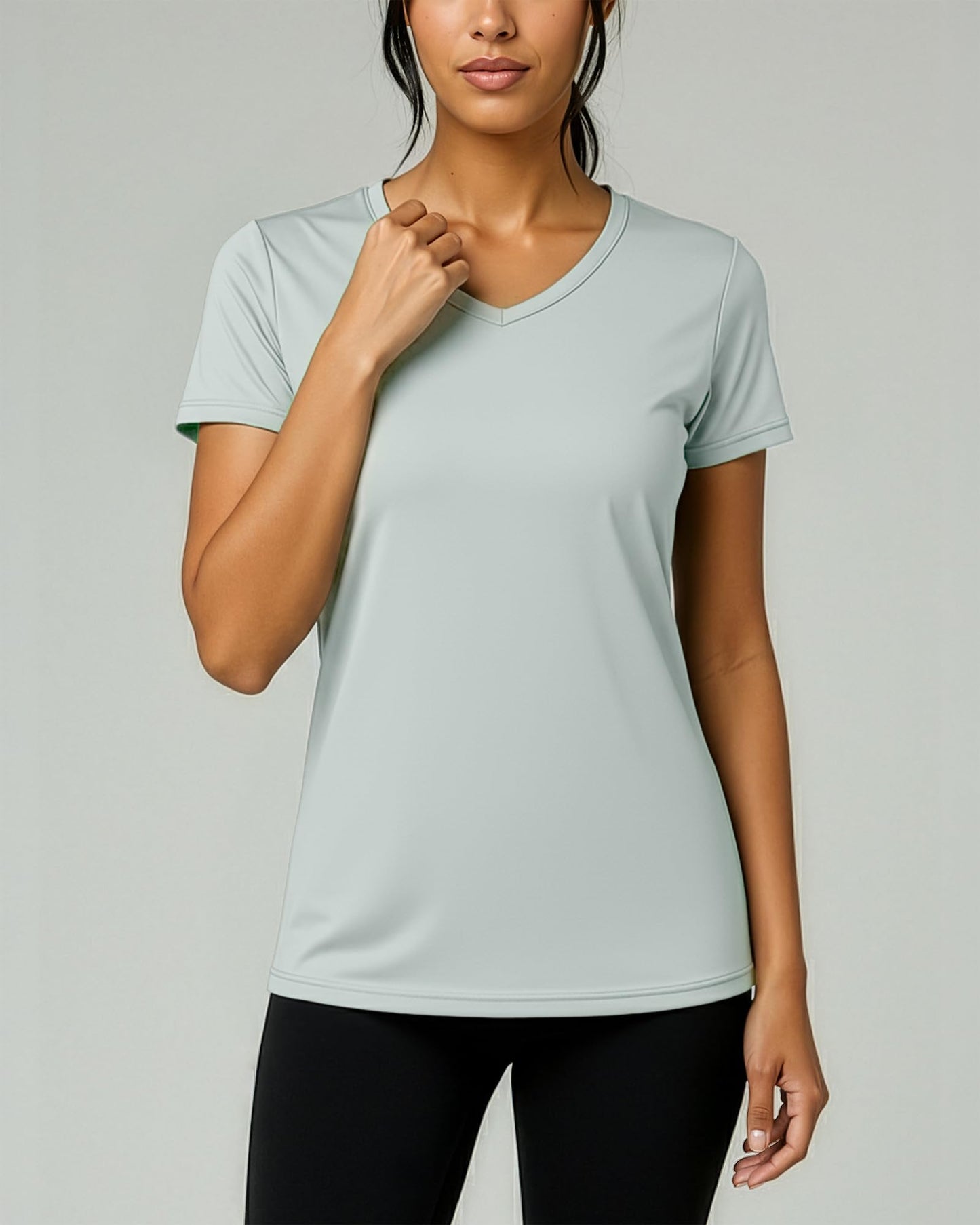 Real Essentials 5 Pack: Women's Dry-Fit Short Sleeve V Neck T Shirt Workout Fitness Yoga Top Tee, Set 9, XL