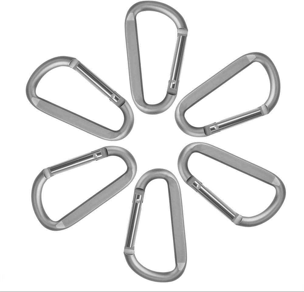 6PCS Black Carabiner Caribeaner Clip,3" Large Aluminum D Ring Shape Carabeaner with 6PCS Keyring Keychain Hook…