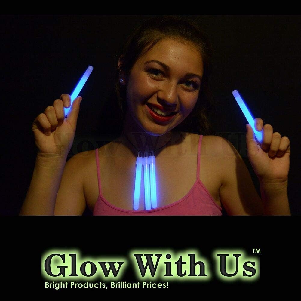Glow Sticks Bulk Wholesale, 50 4” Blue Glow Stick Light Sticks. Bright Color, Kids Love Them! Glow 8-12 Hrs, 2-Year Shelf Life, Sturdy Packaging, GlowWithUs Brand