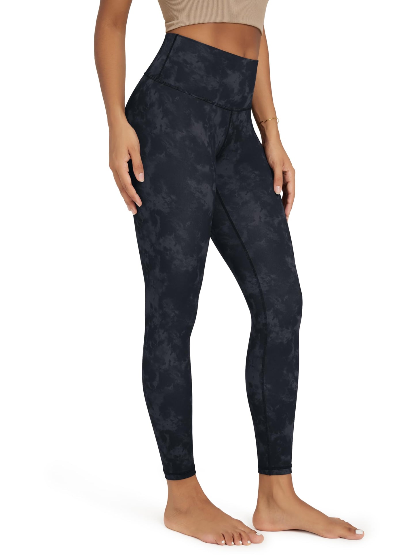 ODODOS Buttery Soft Lounge Yoga Leggings for Women 7/8 Length 25" High Waist Yoga Pants, Tie Dye Smoke Ink, Small