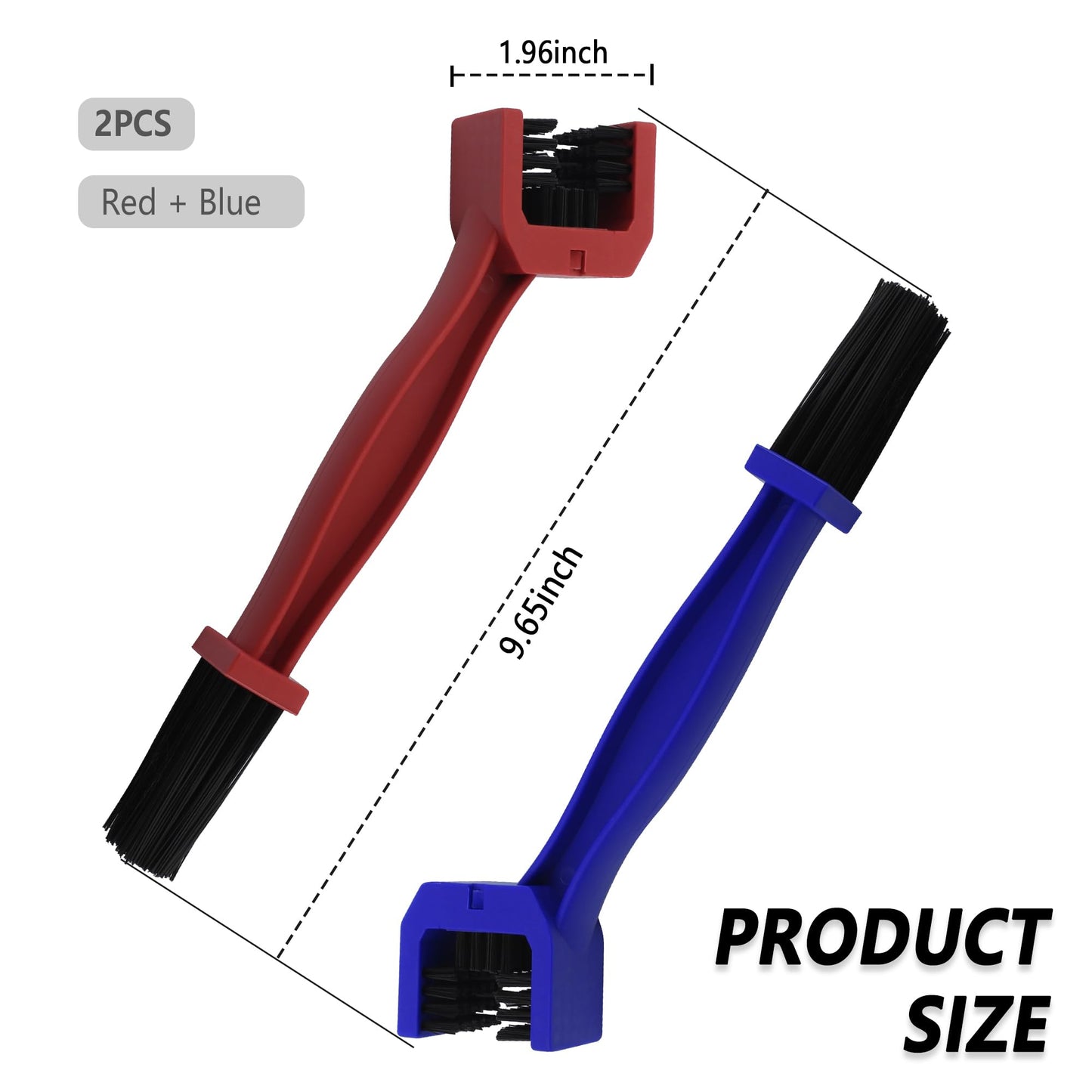 2PCS Motorcycle Chain Brush,Double-Ended Motorcycle Chain Cleaner with Three-Sided and Long Bristles,Universal Motorcycle Chain Cleaning Kit for Motorcycle Bicycle Mountain Bike (1 Red + 1 Blue)