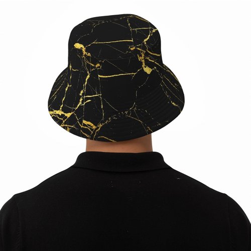 Black Gold Marble Bucket Hat Summer Packable Fisherman Cap Beach Travel Sun Hat for Unisex Men Women