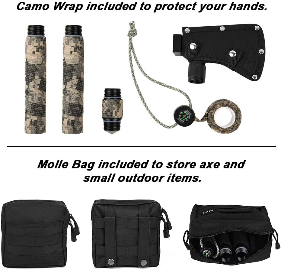 iunio Camping Axe, Hatchet with Sheath, Multi-Tool, Camp Ax, Survival Gear, Folding Portable Tools, for Hiking, Backpacking, Emergency, Hunting, Outdoor