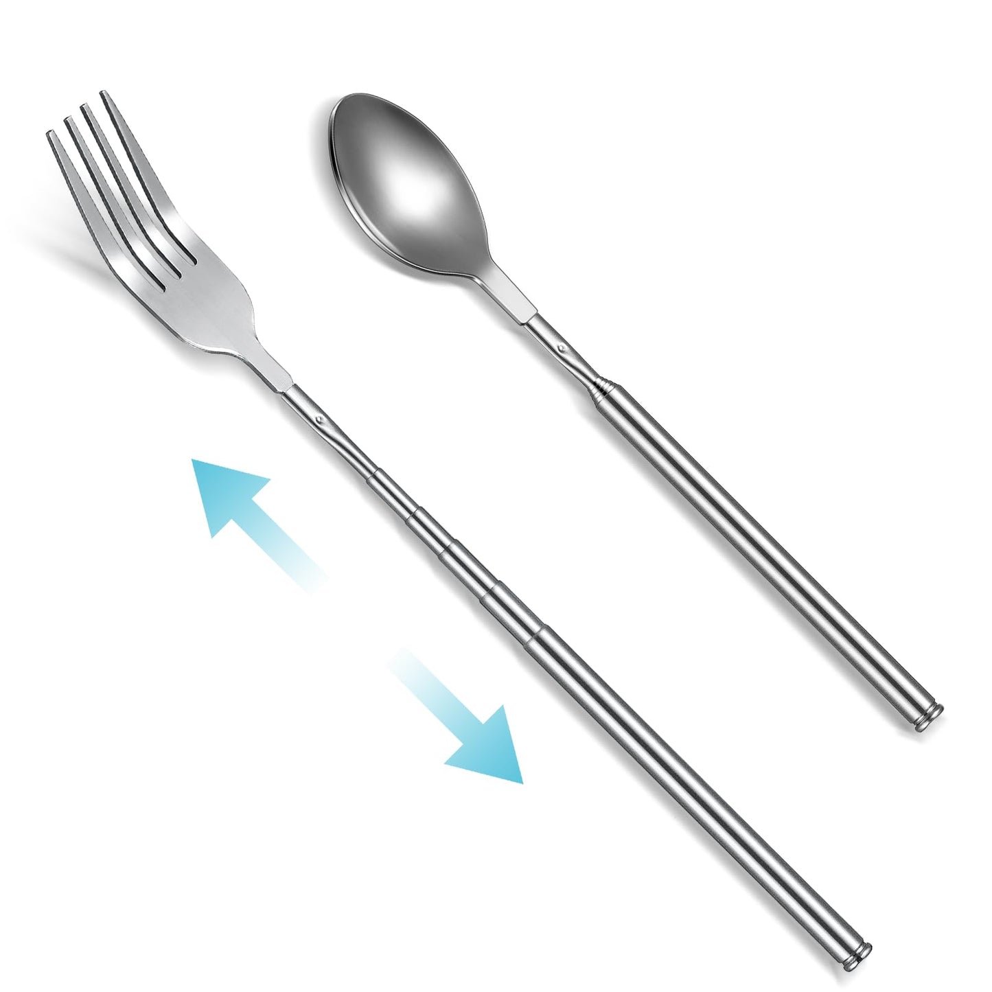Geetery 2 Pcs Extendable Fork Spoon Set Telescopic Spoon and Long Telescoping Fork Stainless Steel Dinner Retractable Extend to 25 Inch Anti Rust Tableware Supplies for Barbecue Toasting Fruit Dessert