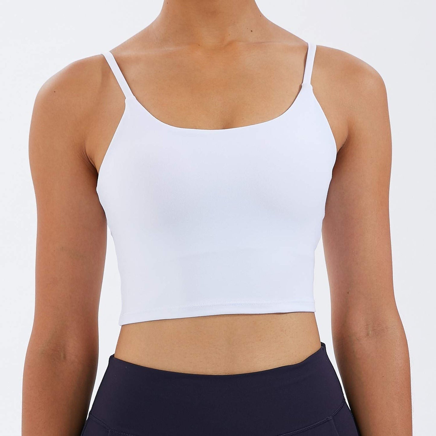 Meslong Women's Strappy Stretch Sports Bra Longline Yoga Tank Top Fitness Bra Workout Camisole Crop Tops for Teen Girl(White,Large)