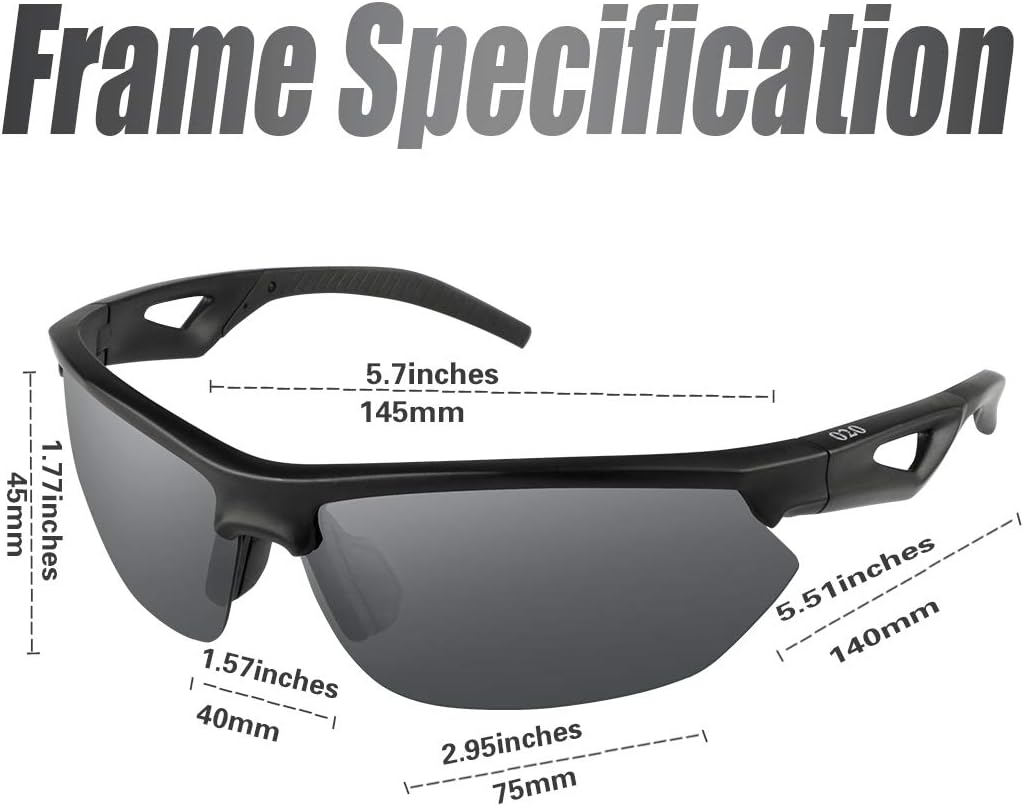 O2O Polarized Sport Sunglasses Wrap Around for Men Women Youth Teens Biking Driving Golf Baseball Cycling Fishing Running