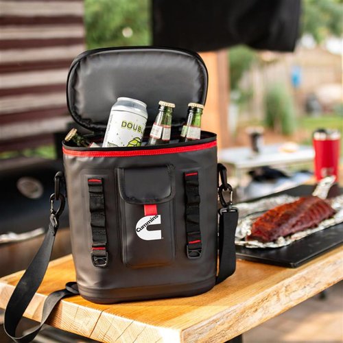 Cummins Portable Soft Cooler Bag CMN34718 12-Can Double-Laminated Insulated Cooler with Strap, 48-Hour Ice Retention Adult Insulated Thermal Bag for Work Camp Beach - Black