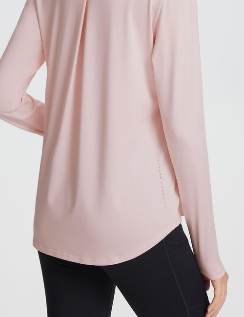 baleaf Women's Long Sleeve Workout Tops Running Athletic Hiking Shirts Quick Dry Loose Fit UV Lightweight Tees Pleated Back UPF 50+ Pink XL