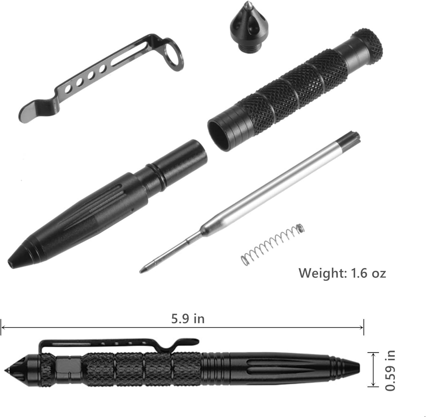 Tungsten Steel Military Tactical Pen - 2 Pack Emergency Self Defense with 8 Black Ballpoint Refills for Writing, Professional Glass Breaker Pen, Multitool for Father's Day