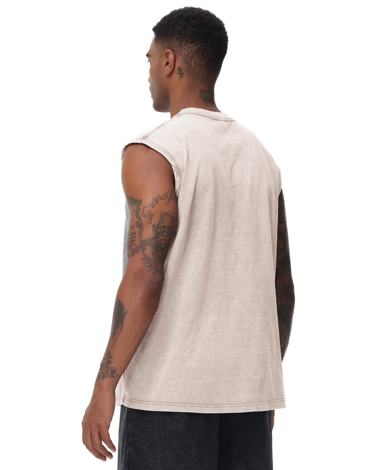 SnowElve 3 Pack Mens Workout Tank Tops Sleeveless Tee Shirts Men Muscle Shirt Gym Acid Wash T Shirts Running Beach Loose Fit Tee(ACGYBK,S)