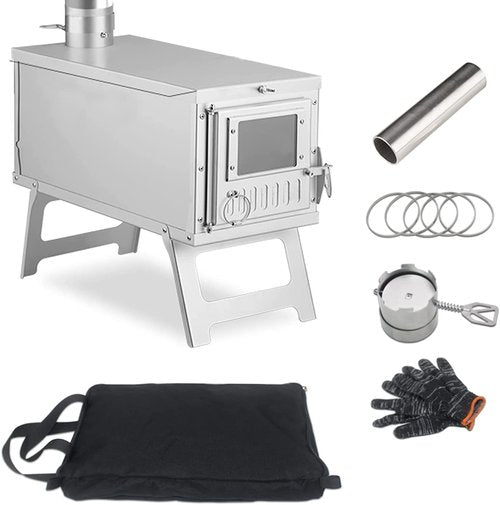 Yesinaly Ultralight Camping Stove Portable Wood Burning Stove for Tent, Camping, Outdoor Cooking, Hunting, Ice Fishing, 16.6 IN Outdoor Wood Stove with 8.2ft Foldable Chimney