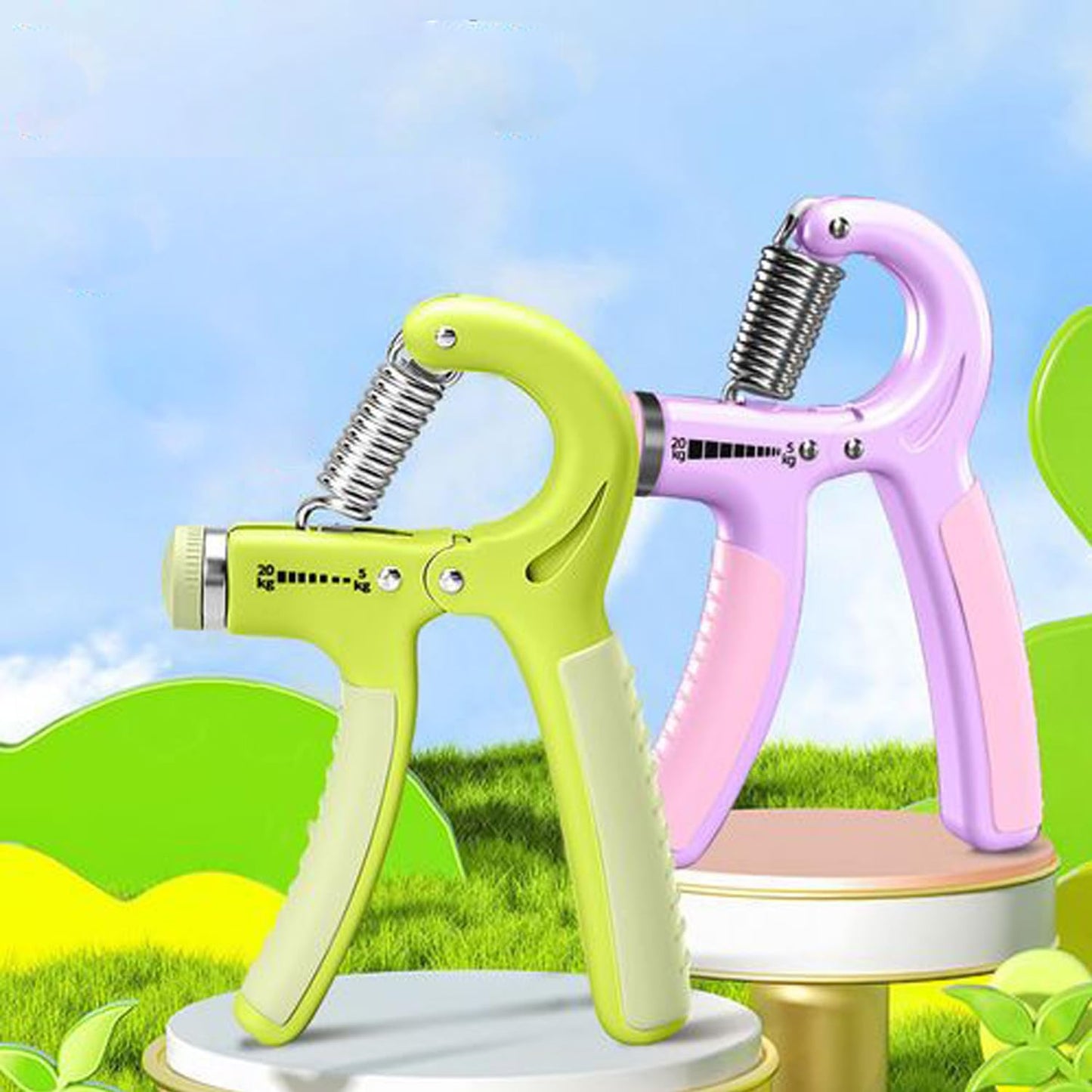 Strengthener Hand Grip 2 Pack Green Kid Boys Girls Teenager Strength Trainer Number Counter Forearm Finger Wrist Gripper Exerciser 5-30kg Adjustable Stretcher Squeezer Workout