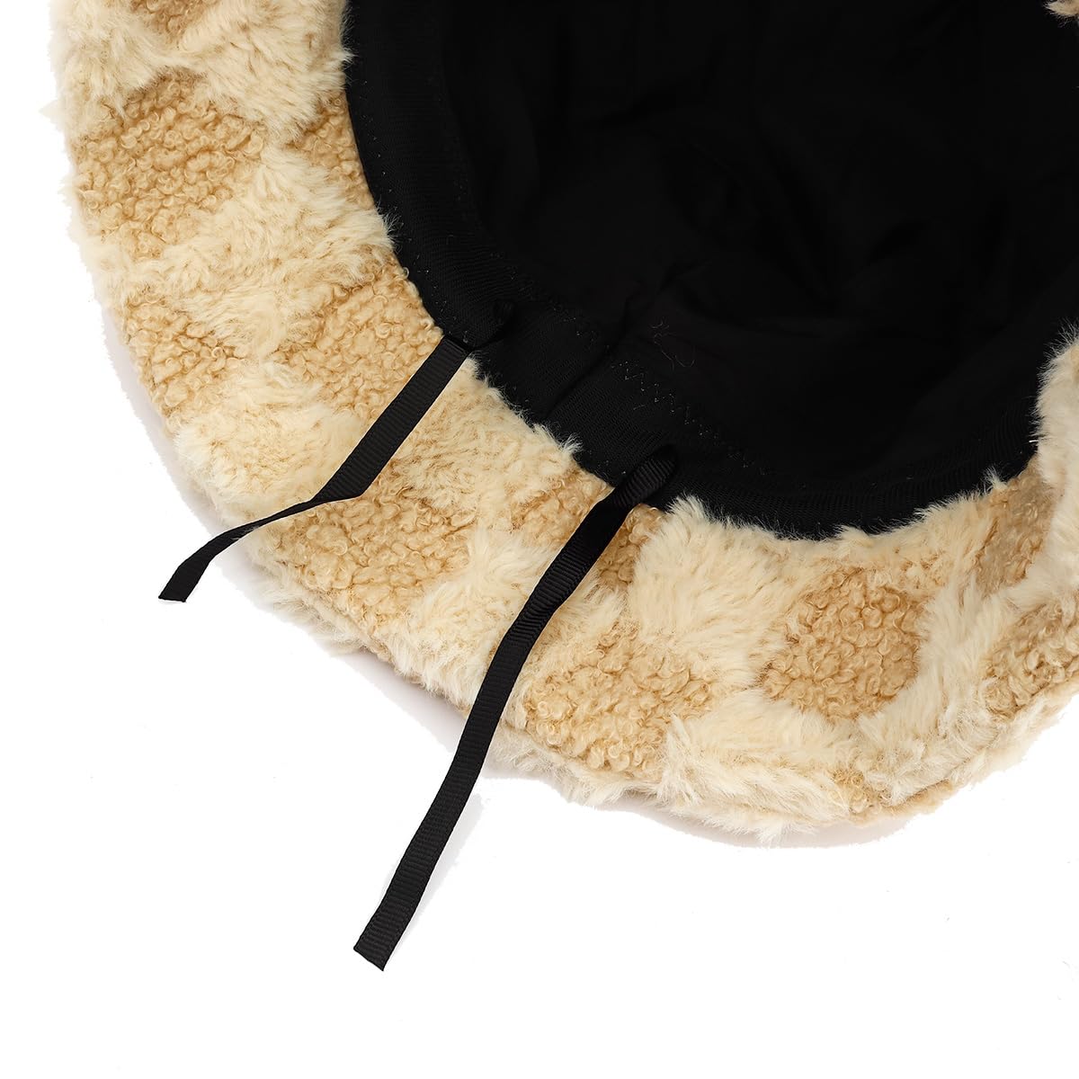 Furry Bucket Hat for Women Warm Fur Bucket Hat Winter Teddy Velvet Plush Fisherman Fluffy Sherpa Bucket Hats