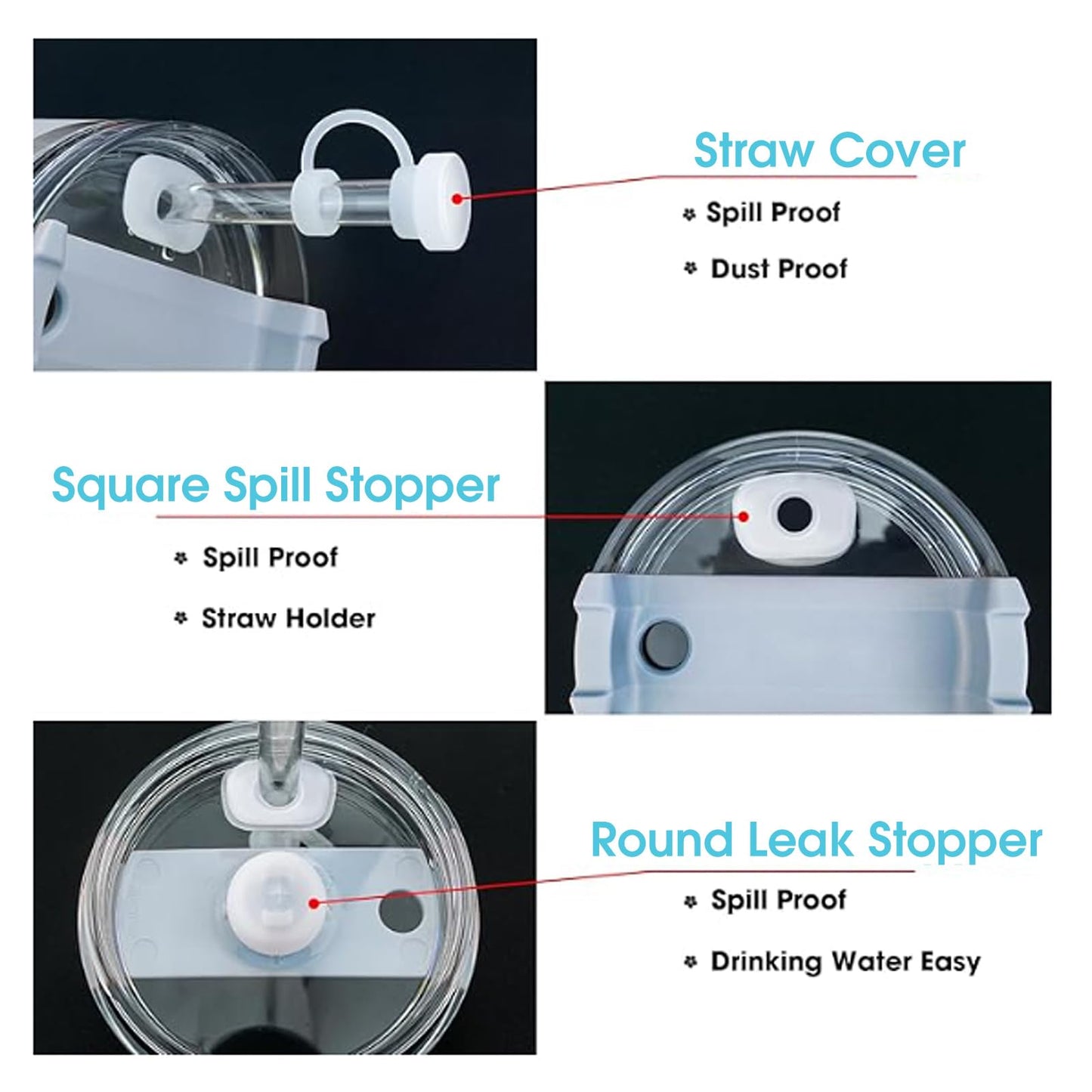 GODLIY 7 PCS Cup Accessories Set Including Water Bottle Handle Strap Silicone Boot,Coin Purse,Silicone Cup Boot, Straw Cover for Stanley 30oz & 40oz Tumbler Blue