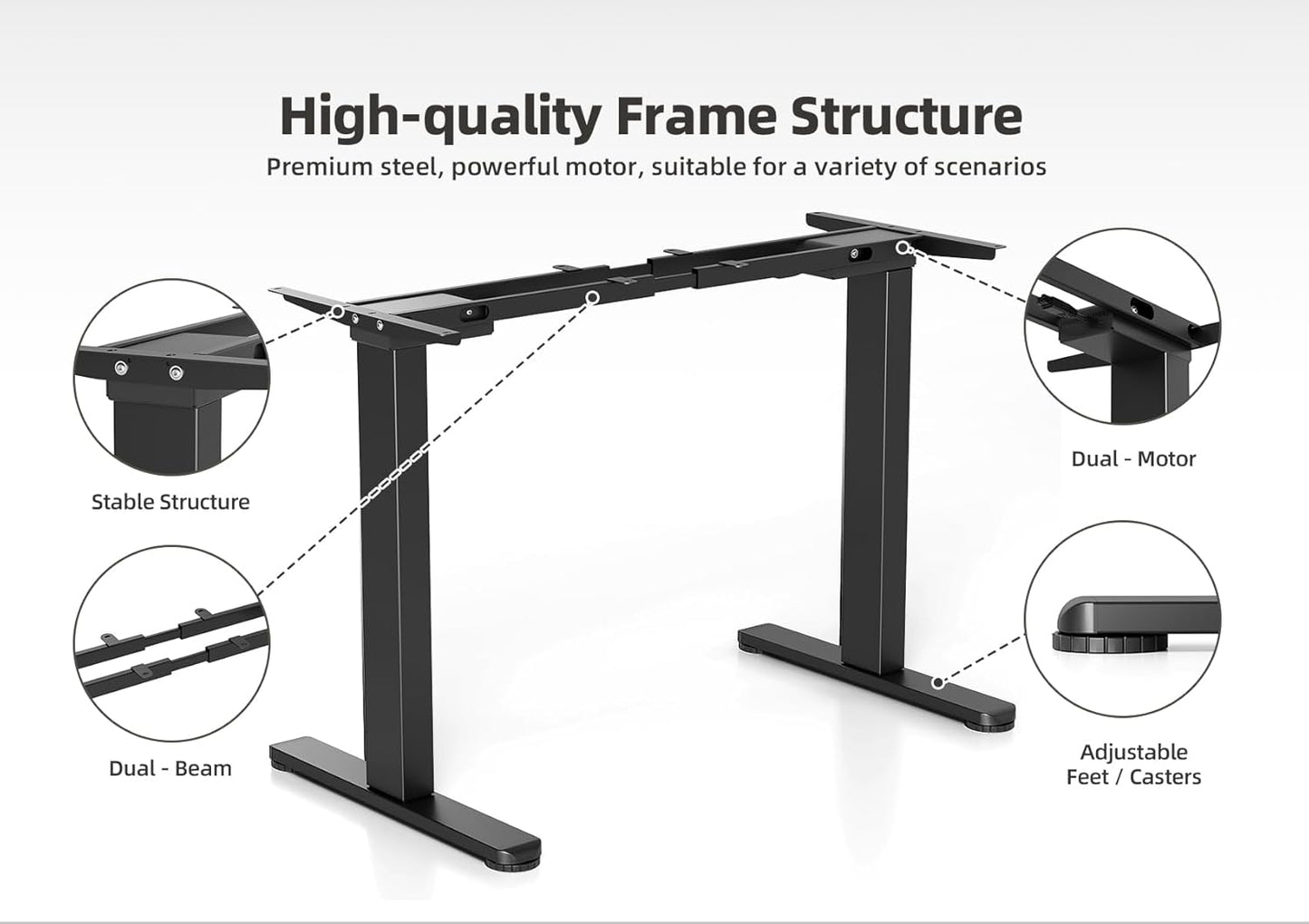 Claiks Standing Desk Frame, Electric Stand Up Desk Legs Frame Workstation Up to 63",T-Shaped Adjustable Standing Computer Desk for Home and Office, (Black Frame only)
