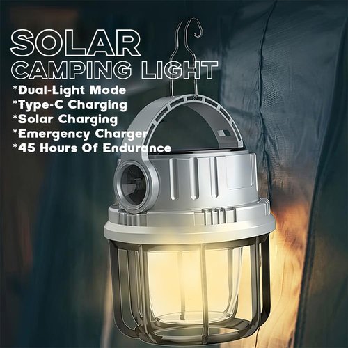 GJB Camping Lantern, Hanging Lanterns with Sloar Panel and 3 Light Sources 6 Lighting Modes, 2400 MAH USB Charging Port Waterproof Light for Camp Tent Hurricane Emergency Outdoor Hiking Travel