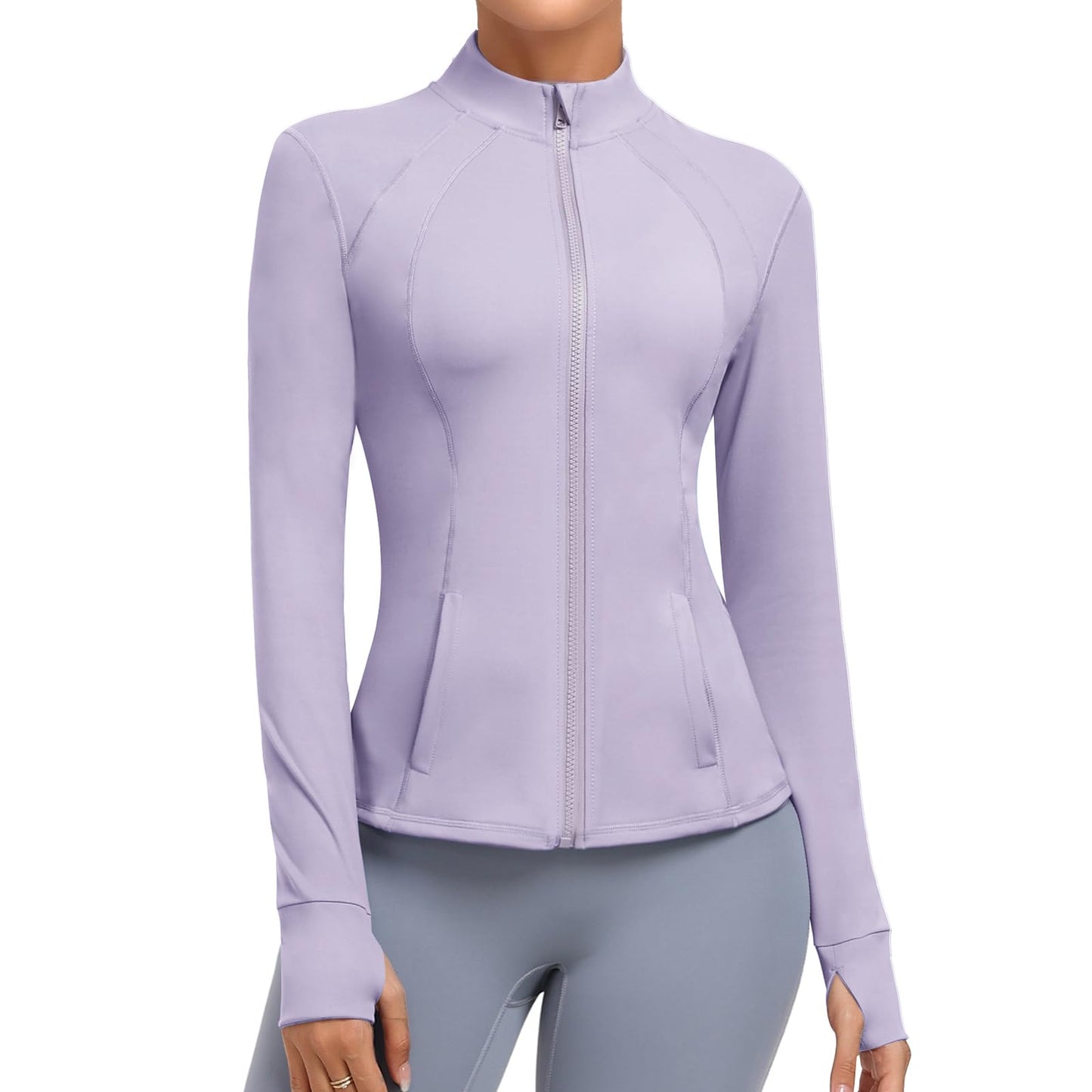 Cighay Women's Athletic Full Zip Lightweight Workout Jacket With Pockets Running Slim Fit Yoga Sportwear With Thumb Holes