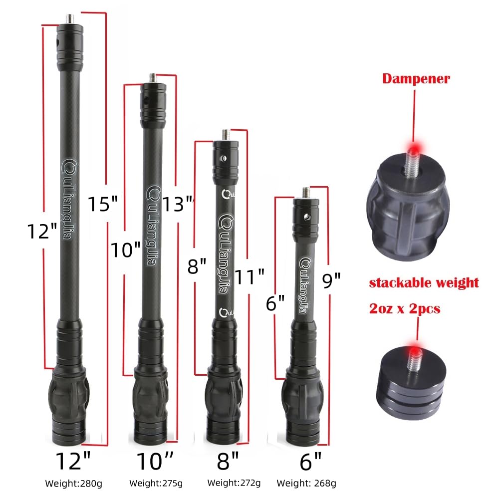 SHARROW Archery Bow Stabilizer Kit Carbon Fiber Stabilizer Dampen Weight Single Side V-bar Quick Disconnect for Compound Bow (10"&12")