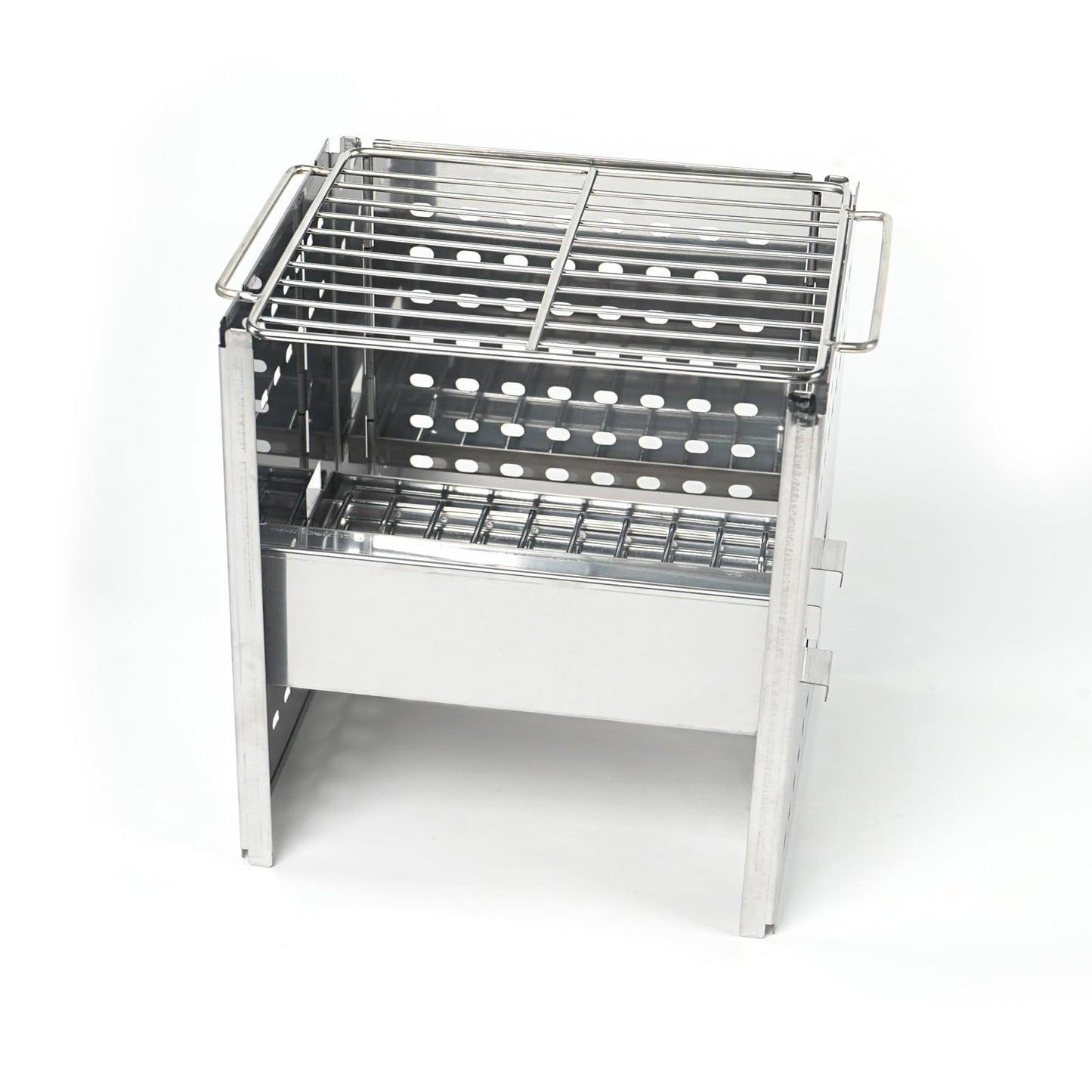 HAWOK Stainless Steel Folding Outdoor Stove with Carrying Bag and Stainless Steel Grill, 8.7"L x 7.5"W x 9.5"H, Portable Wood Burning Grill