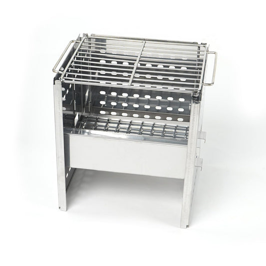 HAWOK Stainless Steel Folding Outdoor Stove with Carrying Bag and Stainless Steel Grill, 8.7"L x 7.5"W x 9.5"H, Portable Wood Burning Grill