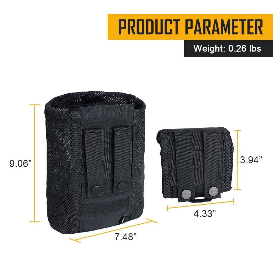 IDOGEAR Tactical Molle Dump Pouch Foldable Mag-Net Drawstring Recycle Pouch Recovery Tool Pack for Molle Belt Tactical Vest Backpack (Black)