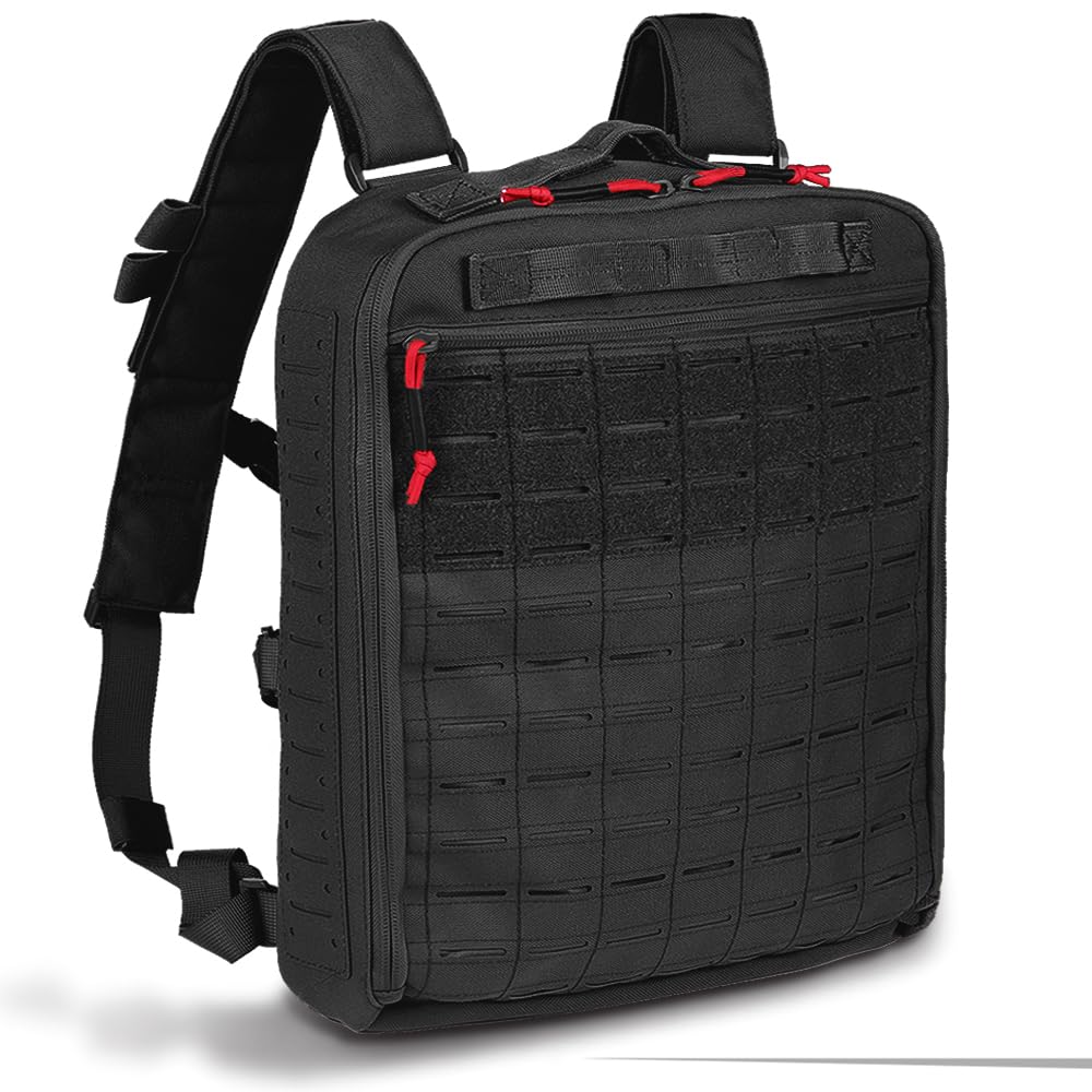 ACETAC PARAGON Assault Pack, Tactical Hook and Loop Laser Cut Nylon M9 Trauma Medical Supplies Deattachable Organizer Pouches and Removable Panel (Black)