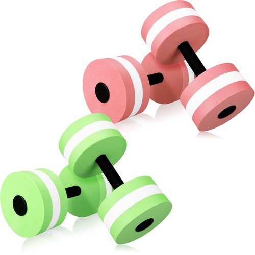 PullCrease 4 Pcs Water Weights Aquatic Exercise Dumbbells for Pool Water Dumbbell Set EVA Foam Pool Weights Dumbbells Resistance Water Aerobics Weight Fitness Barbells Equipment(Pink, Green)