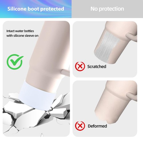Protective Silicone Boots For Stanley Tumbler For Quencher Adventure 40oz For IceFlow 20oz 30oz, Anti-Slip Silicone Water Bottle Bottom Boot For Stanley Tumbler 2 PACK (Cream White)