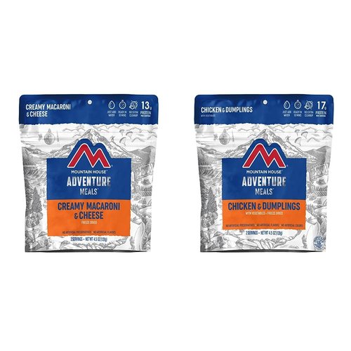 Mountain House Creamy Macaroni & Cheese (2 Servings) and Chicken & Dumplings (2 Servings) | Freeze Dried Backpacking & Camping Food Bundle