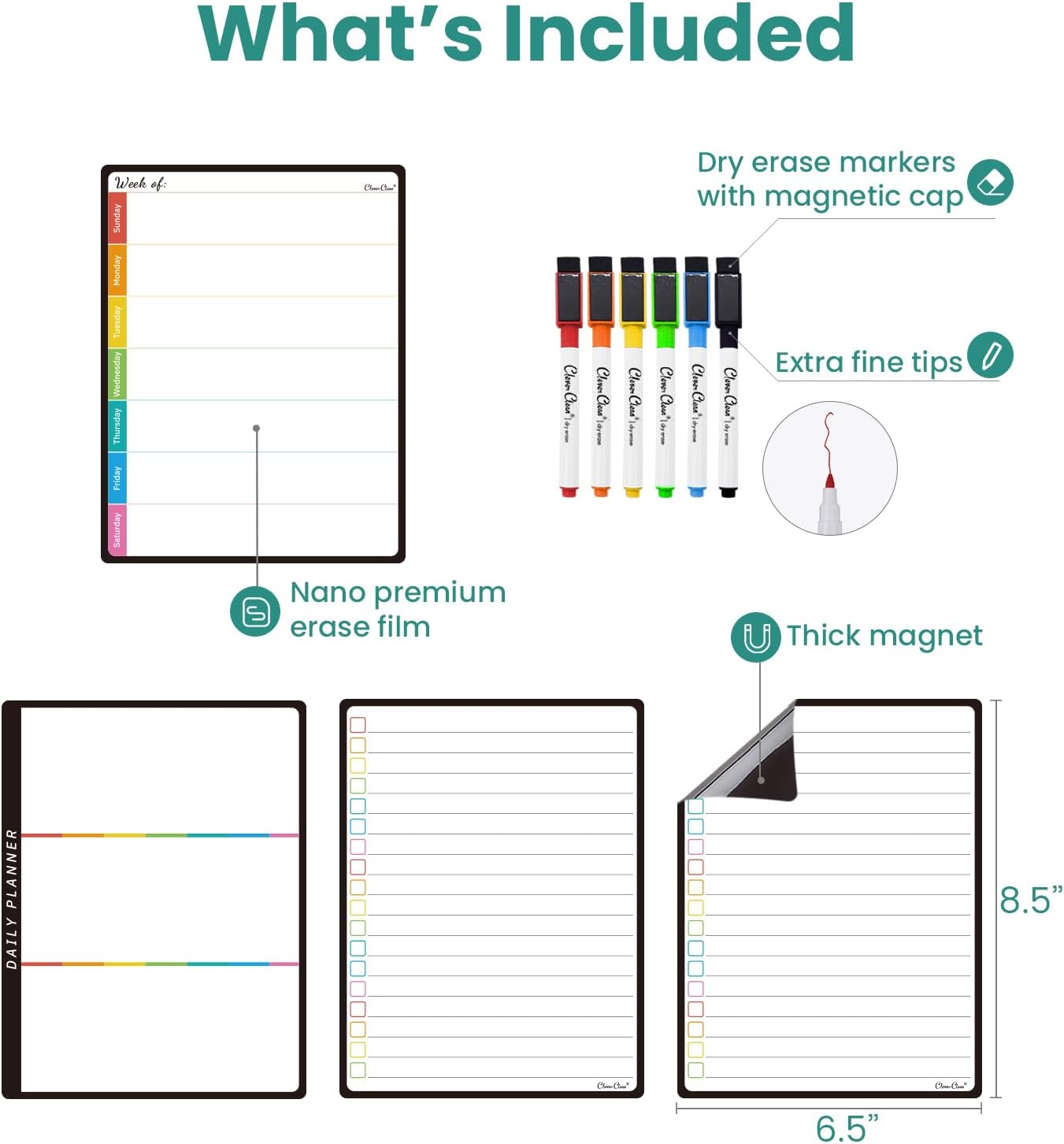 Magnetic Dry Erase Chore Chart - 14.5"x11" Chore Chart for Kids, Teens and Adults - 6.5"x8.5" List Board for Fridge - 6 Extra Fine Point Markers Included - Shipped Flat