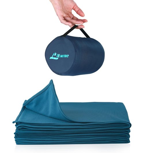 Litume Travel Camping Blanket Lightweight and Breathable, 67 x 48 in Soft Airplane Flight Blanket for Travelers, Foldable Sheet with Stuff Sack for Train, Camp, backapcking, Office, Home