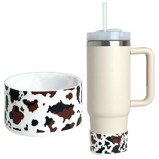 GENLEAS 1PCS Cow Stripe Protective Silicone Boot Coverfor Stanley Cup 20oz-40oz, for Hydro Flask Water Bottle 12oz-24oz, Anti-Slip Sleeve for Bottles/Tumblers with 2.88-2.97in Bottom （1Cow Print）